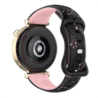Huawei Watch GT6 矽膠壓花錶帶, 1個, 黑粉,GT2 / GT3 42mm, 黑粉