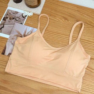 【Fee現貨5色】冰絲涼感3CM背心BRA TOP 冰絲背心 細肩帶背心 固定罩杯 小背心 女上衣 無袖上衣 冰絲