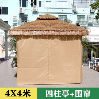 야외 오두막 볏짚 캠핑장 초가 정자 방갈로 바베큐, F56-4x4m-초가 파빌리온 +  거즈 커튼 또는 커