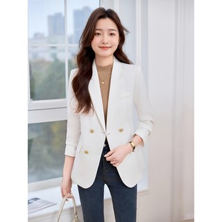(韓劇上班外套)金色雙排扣高級感女OL西裝外套(黑色/白色)