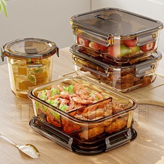 星柚 分隔便當盒 玻璃便當盒 微波爐可用分格便當盒 上班族便攜大容量保鮮盒, 1個, 【圓碗無蓋】450ML,琥珀色【高硼硅加厚耐熱玻璃】