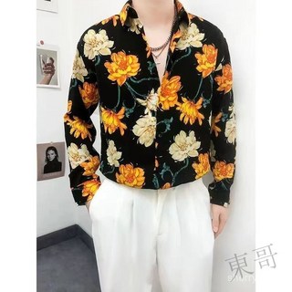 限時購 高級感長袖花襯衫男生 別緻復古上衣男 設計感男裝上衣寸衫 新款休閑痞帥長袖花紋襯衣情侶外套上衣 3AIO