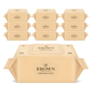 브라운 오리지널 플러스 아기물티슈 캡형, 55g, 80매, 10개