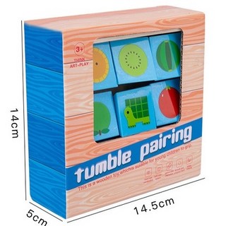 翻滾配對遊戲 益智早教 翻轉趣味拼圖 木質玩具, 1個, 顏色翻滾藍塊（三面圖形』