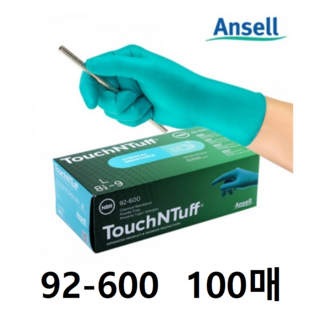 안셀 일회용 내화학장갑 터치앤터프 100매입 92-600 니트릴 TouchNTuff, Green