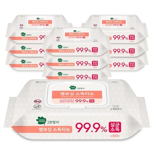 그린핑거 엠보싱 소독티슈 캡형, 60매, 10개
