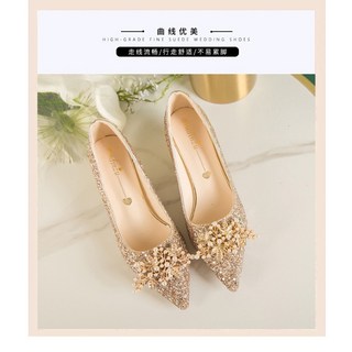 金色水晶婚鞋兩穿款新娘高跟鞋伴娘宴會鞋