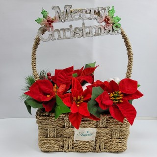 시리 포인세티아 조화+목화 (왕골바구니), 1개