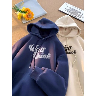 男士新款印花字母連帽衛衣，秋冬季寬鬆休閒加絨外套