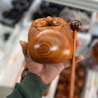 木魚 功德木魚 小木魚 敲打木魚 法器木魚 寺廟木魚 花梨木雕刻實木手工挖空祈福老式念經寺廟, 1個, 大約18厘米左右【實木挖空】木魚,【雙魚木魚】巴西花梨木