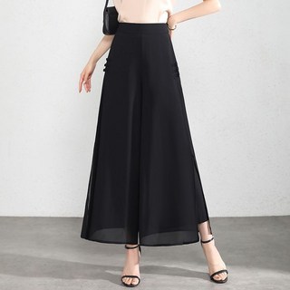 중년 여성 와이드 팬츠 캐주얼 봄 여름 하이웨스트 통바지 루즈핏 슬랙스 a라인 트임 쉬폰 와이드 팬츠 CY