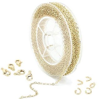 33피트 2mm 스테인리스 스틸 케이블 링크 체인 롤 20개의 랍스터 걸쇠와 50개의 오픈 점프 링 벌크로 보석 제작을 가능하게 합니다