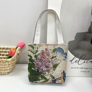 AZMON 에스닉 스타일 캔버스 자수 토트백 18종 고양이 코끼리 꽃자수 전통 민속 미니 핸드폰 스마트폰 가방 핸드백