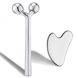 뷰티 디바이스 고주파 갈바닉 리프팅 텍슨 페이셜 롤러 마사지기 3D 메탈 페이스 마사지 과샤 도구로 눈가 붓기 감소 얼굴 노화 방지 피부 탄력 개선, 은