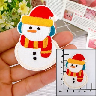 皮卡布DO-2聖誕節刺繡布貼：聖誕樹、聖誕襪、聖誕老人、雪人多款可選，DIY裝飾必備, 1個, 雪人(熱熔膠款), 雪人(熱熔膠款)