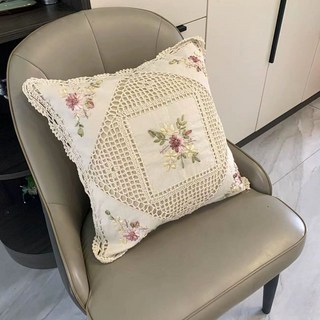 손뜨개 쿠션 커버 크로쉐 모티브 40x40 린넨, 크림화이트 13호 45x45cm