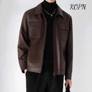 타이메이 남성 가죽 자켓 남자 레더 자켓 기본핏 턴다운 카라 봄 가을 캐주얼 라이더 스타일 아우터