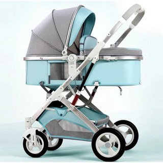 바구니형 유모차는 앉거나 누워서 잠을 잘 수 있는 다기능 3 in 1 충격 흡수 신생아 수면 바구니 시트 유모차, 더치 그린(4륜)