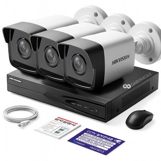 세계1위 하이크비전 400만화소 IP 카메라 녹화기 풀세트 PoE 지원 방범용 CCTV 자가설치 패키지, 실외카메라 3대, HDD 1TB, 1개