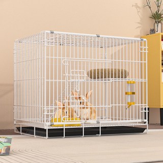 兔子籠子家用摺疊室內養兔易清糞戶外攜帶便捷垂耳兔加密兔籠貓籠, 1個, 白色70雙層2.0加密【帶平臺爬梯】:籠子+托盤+腳墊+掛碗