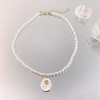 鴻利首飾廠 法式珍珠玫瑰花項鏈 輕奢小眾設計鎖骨鏈
