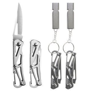 2개세트 유니미스 호신용 호루라기 캠핑 나이프 키링 세트, 실버 2세트, 1개