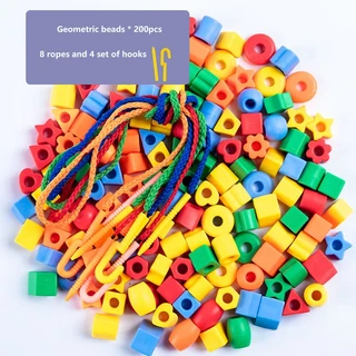 14세 이상 핸드메이드 DIY 퍼즐 플라스틱 구슬 장난감 조기 교육 로프 스레딩 게임 자체 제작 팔찌 목걸이, 02 200pcs
