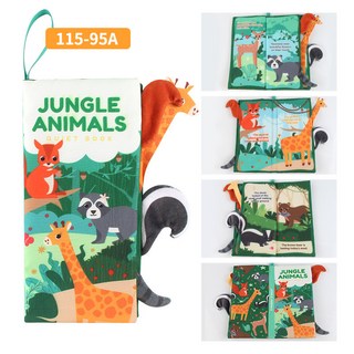 DFMEI 源頭0-3歲寶寶尾巴布書帶牙膠可啃咬撕不爛嬰兒布書早教玩具, 1個, A款森林動物尾巴布書四頁八面44G:如圖