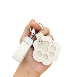 반려동물 기념 사진 & 털 수염 발바닥 디자인 보관 키링 미니 수납 강아지 고양이 작은 동물 귀여운 기념 상품 휴대용 하트형 반려동물 스테인리스 키링 기념 반려동물 발자국, 1개, 흰색 평직 가죽 고양이 발