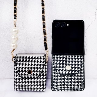 뉴욕마켓 z플립7 목걸이 숄더 스트랩 줄 지갑 진주 가죽 커버 휴대폰 케이스