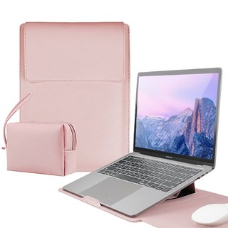 SEVOREN 다용도 노트북 파우치 거치대 패드 겸용 맥북 LG그램 삼성 13/14/15/16 인치 융쿠션 스크래치방지 휴대용 노트북 파우치 가죽 커버 가방 케이스, 1개, 핑크색