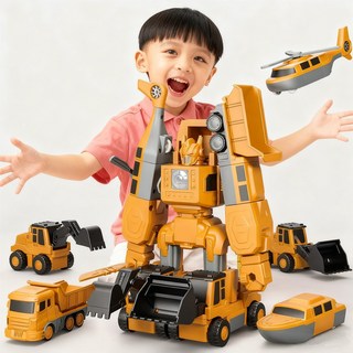 토요요 자석 공사 변신 로봇 조립 장난감 경찰 포크레인 완구JM-BX1, 노란색35CPS, 1개