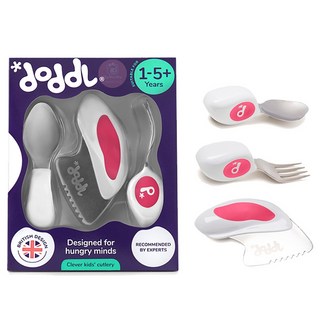 英國 doddl 兒童學習餐具 人體工學 嬰幼兒學習餐具 嬰兒學習餐具 收納盒 餐具 湯匙 叉子 二件組 三件組, 1個, 學習餐具3件組-草莓紅 / 0101, 湯匙、叉子