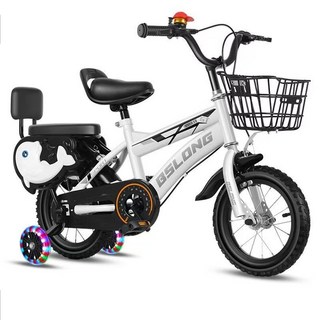 BSLONG 兒童自行車 粉紅色 附車籃後座 輔助輪 LED燈, 白色【閃光輪+後座+禮包】, 1個, 12吋