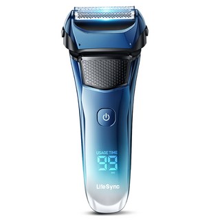 LifeSync 남자 전기면도기 3중날 일자형 헤드 건식 습식 면도 C타입 팝업트리머, 블루, FK375