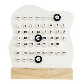 木製台曆 3環有創造力的手動萬年曆 可拆卸可調節的木製底座圓環日曆學生宿舍, 1個, 白色, 白色