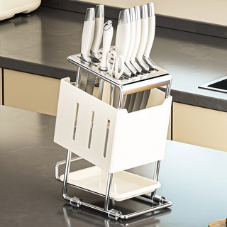 디원리빙 스테인리스 물빠짐 칼꽂이 식기건조대 물받이 포함 주방정리 다용도 칼보관함, 밀크 화이트, 1개
