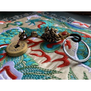 【畫意坊】龍 五帝錢 龍有錢 鑰匙圈吊飾 開運招褔招財平安吉祥 辟邪黃銅鑰匙圈吊飾 必備風水擺設擺飾擺件, 1個