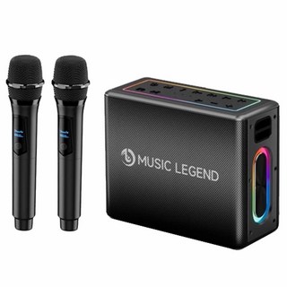 MUSIC LEGEND 樂將型 重低音無線行動音箱 雙麥克風組 戶外K歌藍牙喇叭, 尊貴黑