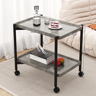 小圓桌小推車沙發邊幾邊柜移動茶幾客廳家用置物架陽臺床頭小桌子床頭櫃 邊櫃 側櫃 儲物櫃 置物架, 1個, 【方型推車】60*40*55cm☆輕奢灰