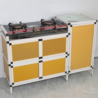 簡易組裝不鏽鋼廚房收納櫃，多功能儲物碗櫃、煤氣竈臺適用，餐邊櫃碗盤儲物櫃, 金色,一層兩門（煤氣櫃外面）大號, 1個