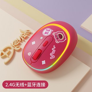 無線藍牙滑鼠 TYPE-C充電 發光靜音滑鼠 臺灣72H發貨, 1個, 草莓熊