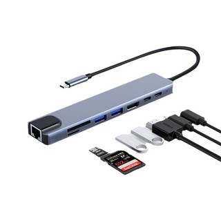 연료 주유8-in-1 타입 C HDMI 4K USB 3.0 2.0 SD/TF 카드 노트북 어댑터 PD SD TF 에어 M1 프로 RJ45 HDM, 01 8 in 1, 1개