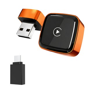 에브리핏 차량용 초슬림 미니 2IN1무선 카플레이 안드로이드 오토 호환 어댑터, 오렌지, CA-29