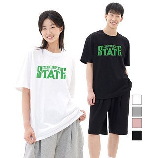 더팀 남녀공용 스테이트 빅사이즈 20수 통기성 반팔 프린트 티셔츠