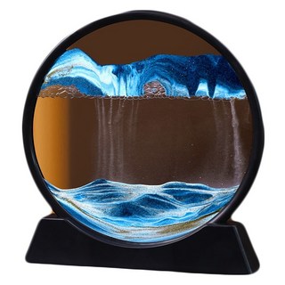 360度可旋轉流沙畫 立體流沙畫 玻璃沙漏畫 解壓流動畫 山水畫 流沙擺飾, 藍色, 藍色