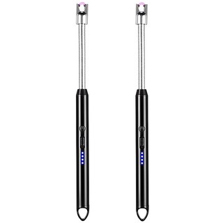 1+1 플라즈마 전기 점화기 롱 usb 충전식 스파크 주방 불 점화 전자 라이터 프라즈마 전자식 토치 라이타 캠핑 용품, R99581A(블랙+블랙, 1세트