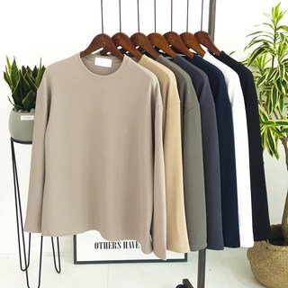 편안한 루즈핏 남녀공용 오버폴리 무지 라운드 긴팔티