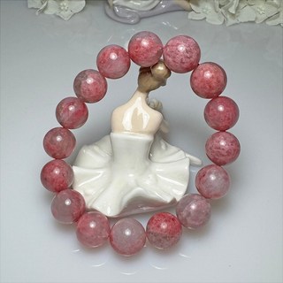 G65 薔薇輝石 全粉玉化 14mm 設計款 獨一無二 玫瑰石 桃花玉 手鍊, 1個