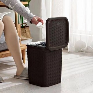 創意藤編腳踩垃圾桶-廁所/廚房/客廳分類垃圾桶，質感生活收納好幫手, 高級咖色【靜音緩降】大號【長25寬25高